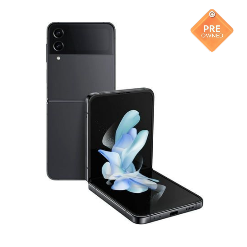 3 Pre-owned Samsung Galaxy Z Flip4 with foldable display, clean screen, and dual-camera setup.
